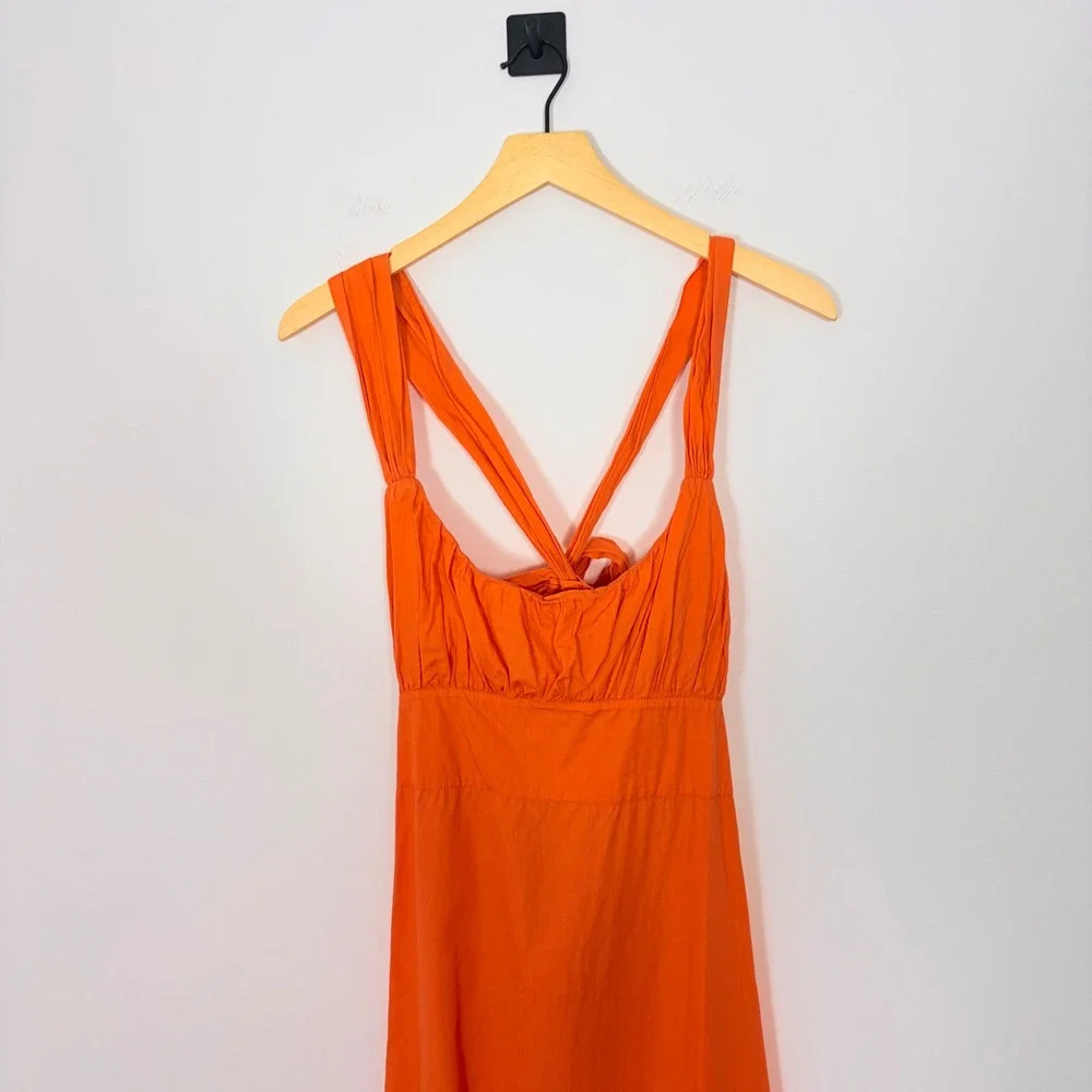 Free People Laila Tie Back Scoop‎ Neck Midi Dress Coral Orange Small